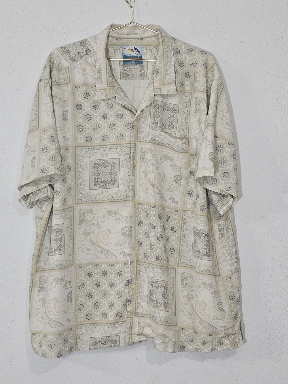 Vintage Tommy Bahama 100% Silk Button Front Camp Shirt in Cream & Sage  Retro